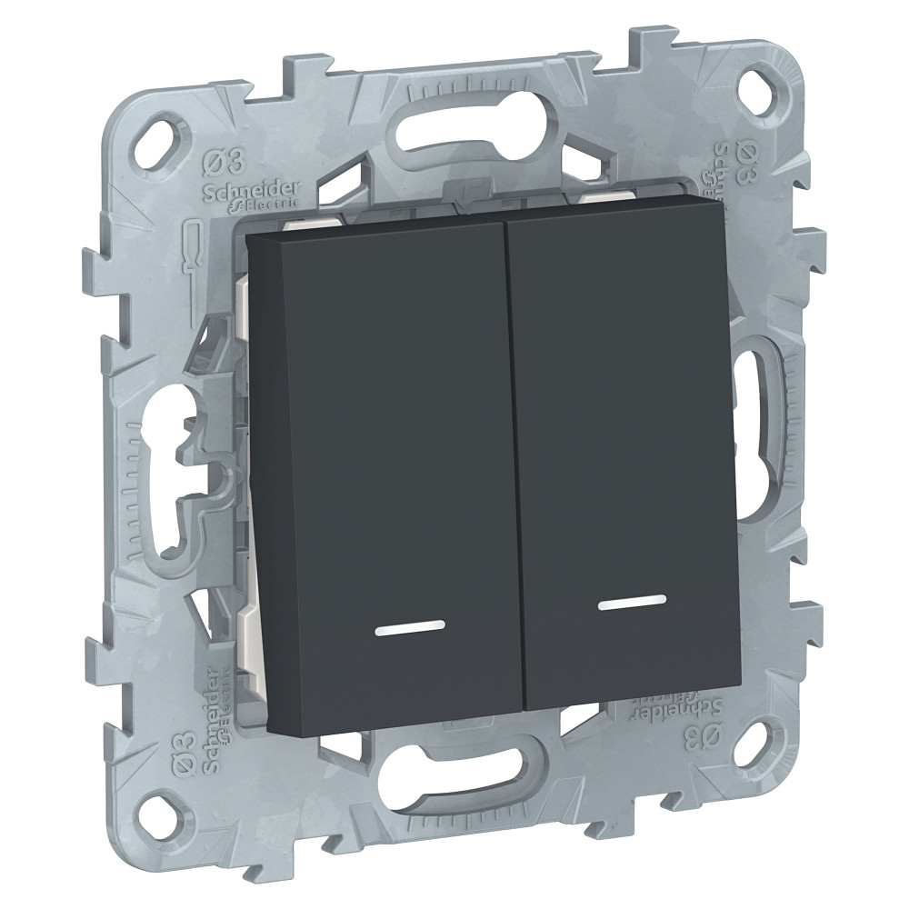 UNICA NEW переключатель 2-клавишный, 2 модуля,с подсветкой, 2 х сх.6а, антрацит - цена и фото в Минске